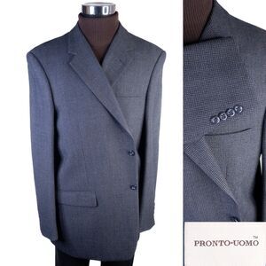 Pronto Uomo Men's Sport Coat Blazer Jacket Two Button Textured Wool Size 48L